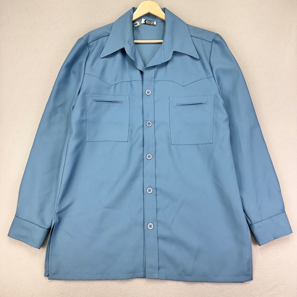 Vintage 70s Shirt Jacket Mens XLT Blue Big & Tall Western Rodeo Cowboy Retro